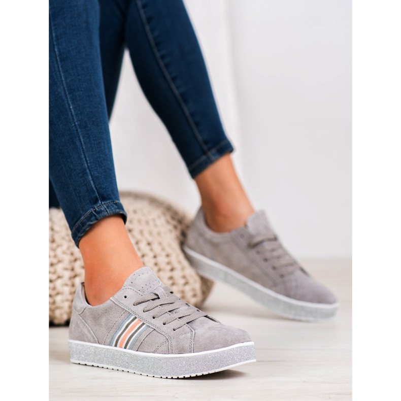 Filippo Sneakers aus Leder mit Glitzer-Plattform grau 1