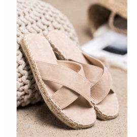 SHELOVET Bequeme Wildleder Hausschuhe beige 2