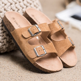 VINCEZA Hausschuhe mit Schnalle braun 1