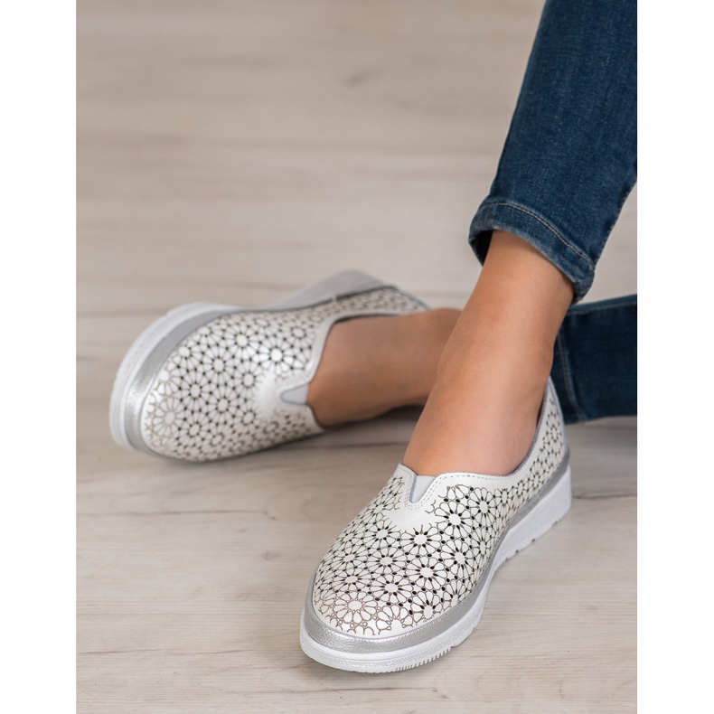 Filippo Lederslipper mit Blumenmuster weiß gelb 1