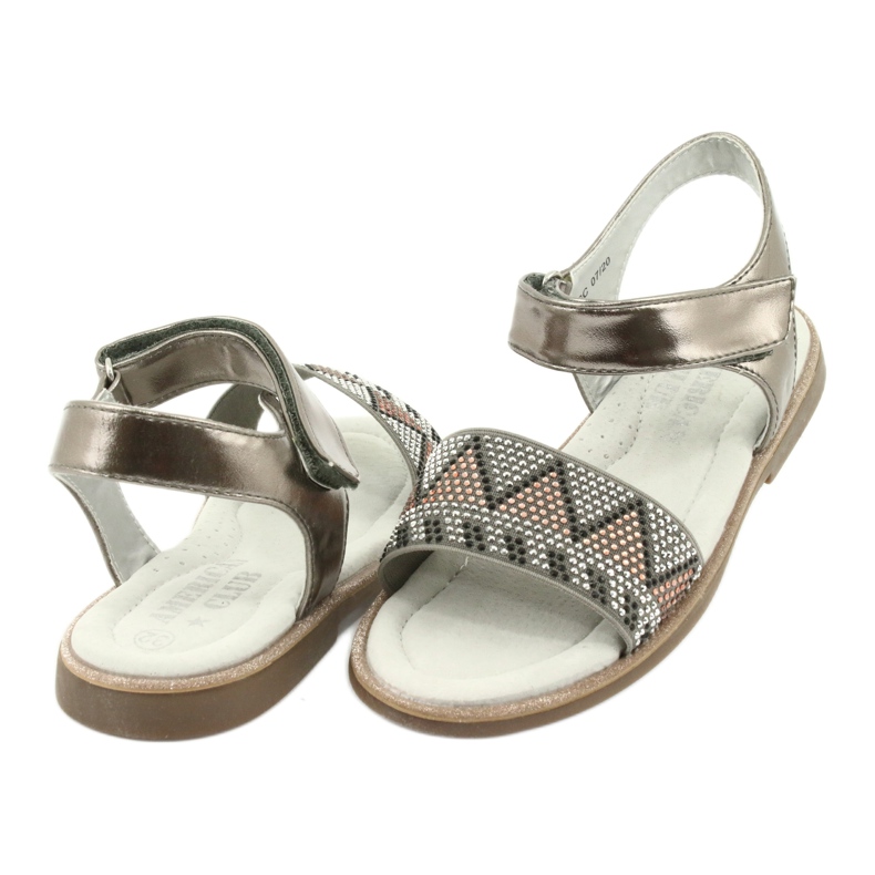 American Club Mädchen Sandalen Leder Silber Metallic Einsatz mit Pailletten GC07/20 3