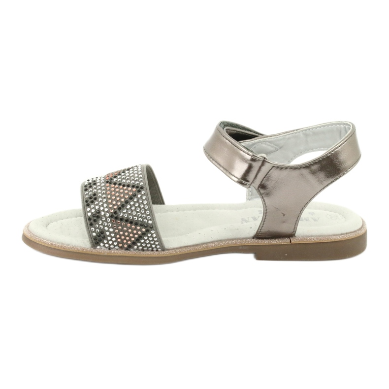 American Club Mädchen Sandalen Leder Silber Metallic Einsatz mit Pailletten GC07/20 1