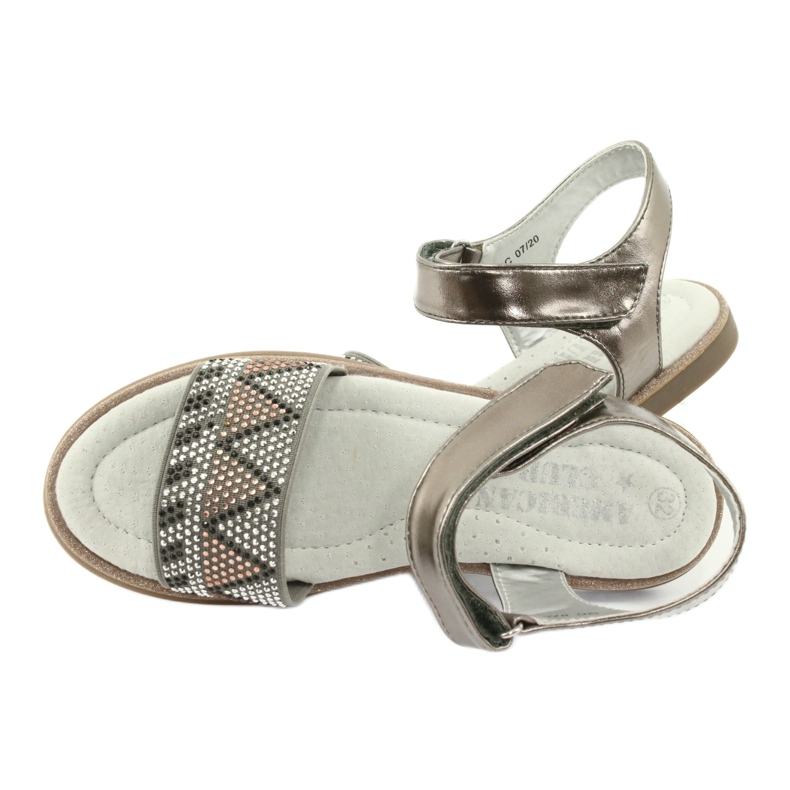 American Club Mädchen Sandalen Leder Silber Metallic Einsatz mit Pailletten GC07/20 silber- 4