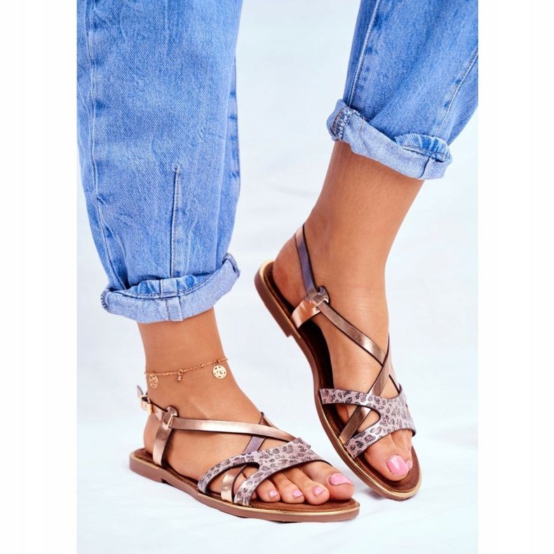 S.Barski Flache Sandalen für Damen Champagner Barski Lomba rosa gelb 1