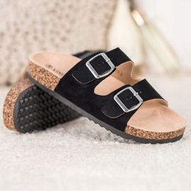 VINCEZA Hausschuhe mit Schnalle schwarz 1