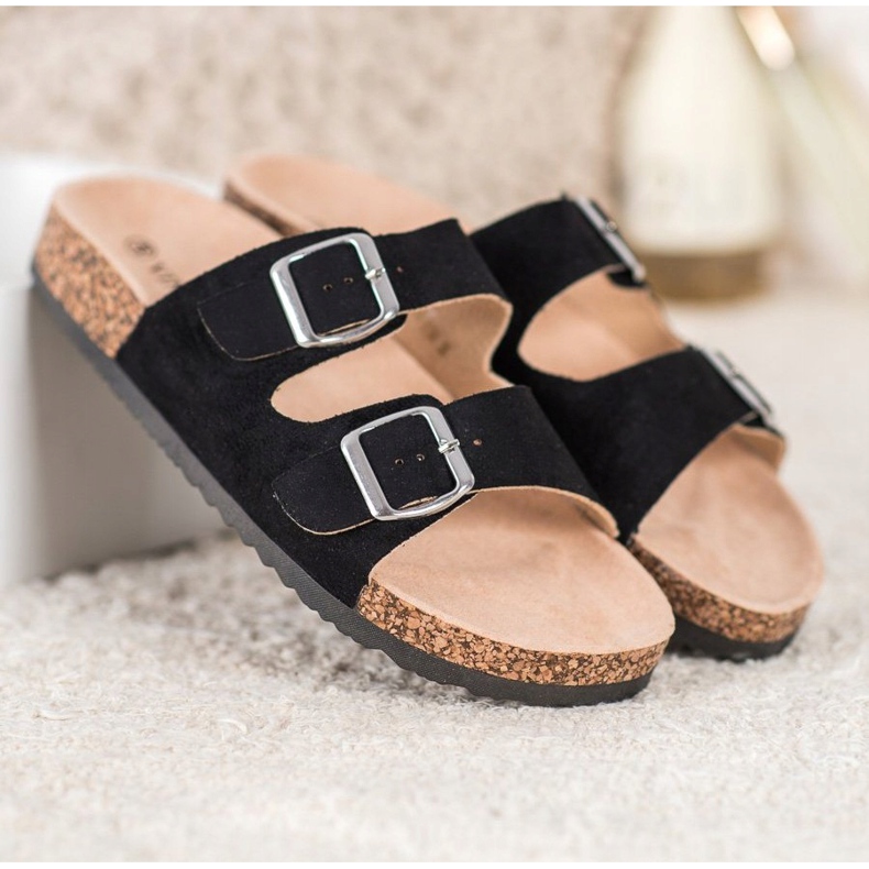 VINCEZA Hausschuhe mit Schnalle schwarz 2