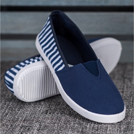 SHELOVET Marineblaue Slipper mit Streifen 1