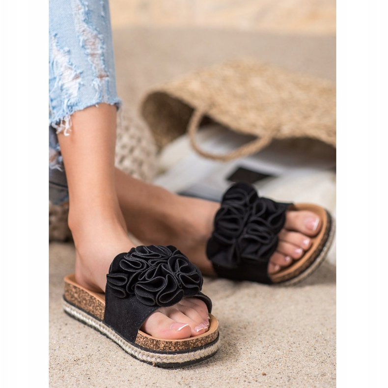 Bequeme Hausschuhe mit Blumen VINCEZA schwarz 1