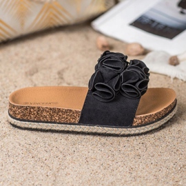 Bequeme Hausschuhe mit Blumen VINCEZA schwarz 2