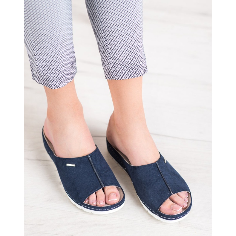 Bequeme VINCEZA Glitzer Hausschuhe blau 1