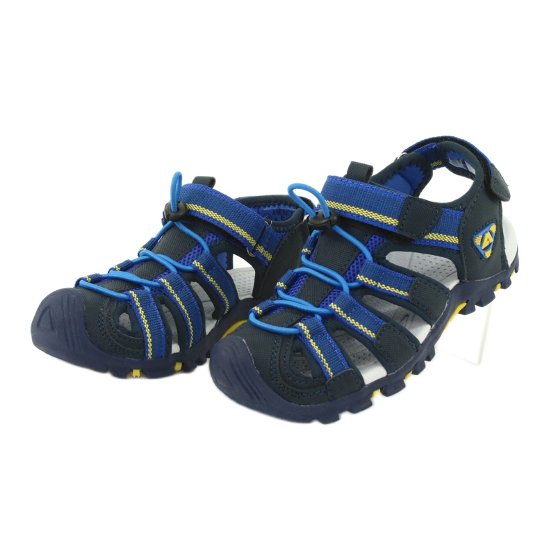 American Club Kindersandalen mit amerikanischer DR01/20 Schaumstoffeinlage navy blau blau gelb 2