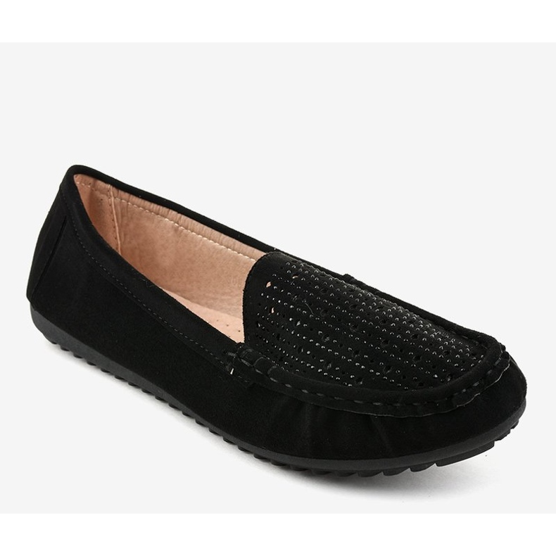 Schwarze durchbrochene Loafer mit Pailletten YSD823Y 1