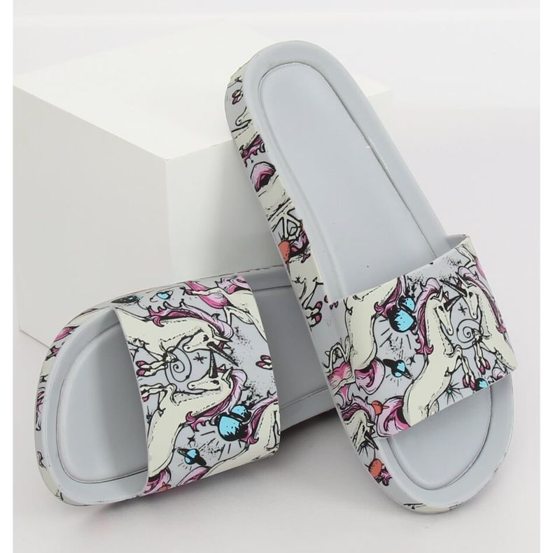 Einhorn graue Hausschuhe CK83 Grau mehrfarbig 1