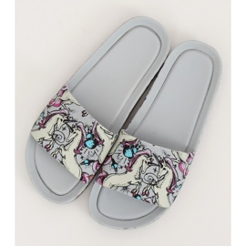 Einhorn graue Hausschuhe CK83 Grau mehrfarbig 2