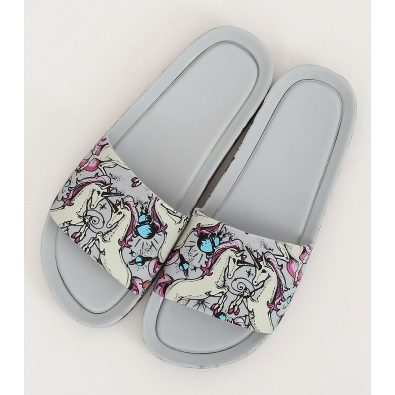 Einhorn graue Hausschuhe CK83 Grau mehrfarbig 2