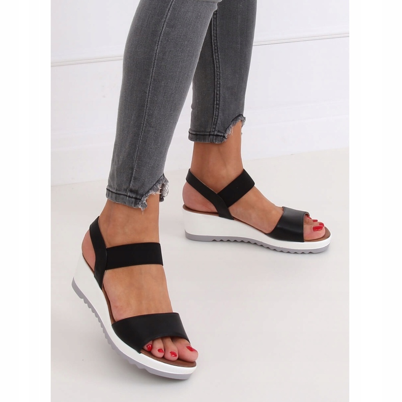 Schwarze Sandalen mit Keilabsatz NS101P Black 2