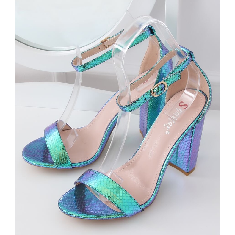 Holographische Sandalen mit hohem Absatz TU135P Grün blau 1