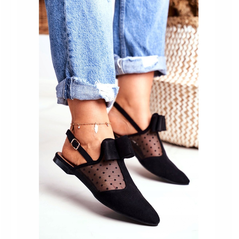 Lu Boo Damen Ballerina Bows Mule Domino Schwarz 2