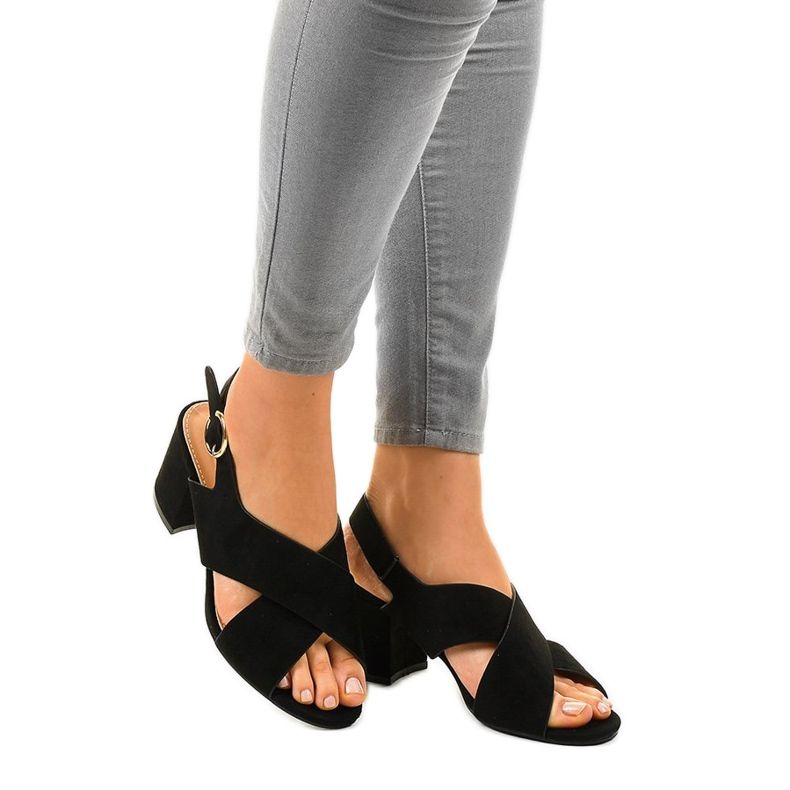 Schwarze Sandalen mit hohem Absatz A305 Wildleder 1