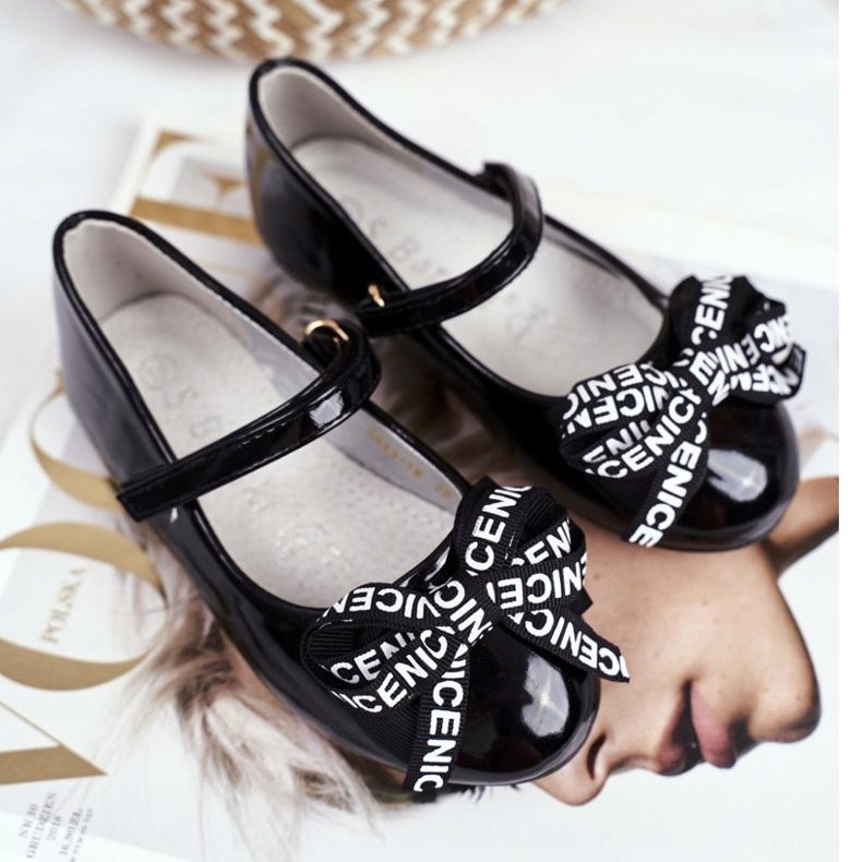 S.Barski Schwarze Kinderballerinas mit Klettverschluss Barski Mindi 2