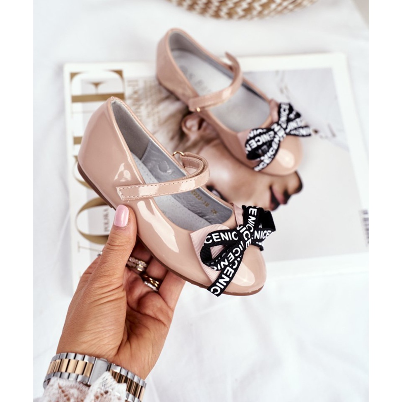 S.Barski Beige Ballerinas für Kinder mit Klettverschluss Barski Mindi 2