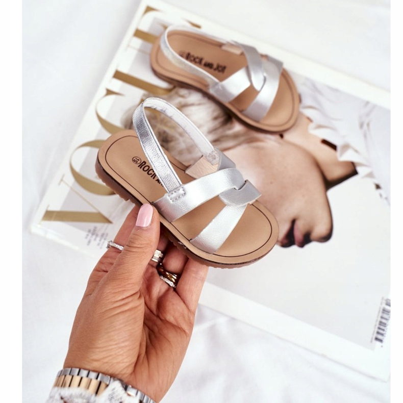 FRROCK Kindersandalen mit Gummizug Silver Bambino grau 2