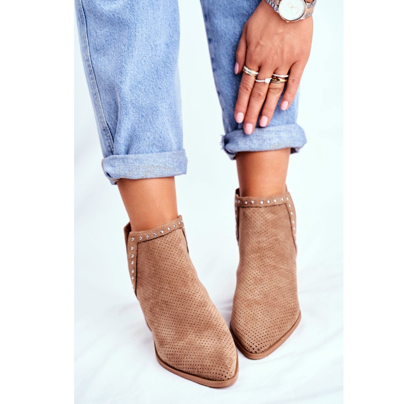 Bellucci Damenstiefel mit Absatz Wildleder Openwork Beige Margate 2