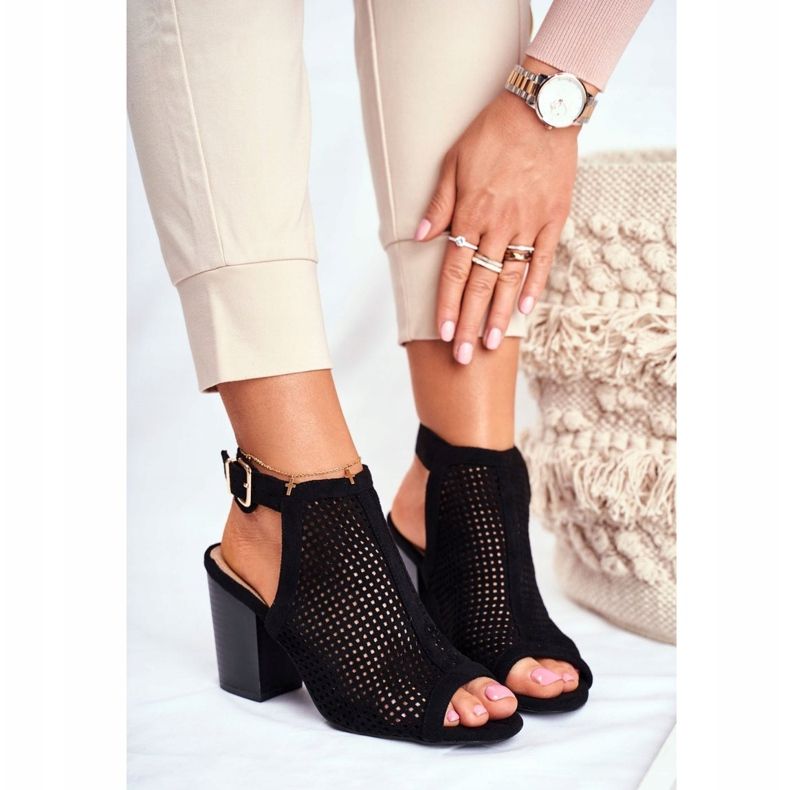 FB1 Damen Openwork Stiefel Peep Toe Schwarz Paradise 1