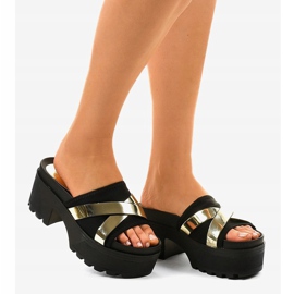 Schwarze Hausschuhe mit hohen Absätzen CL-3A309-42 gelb 2