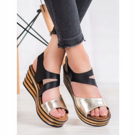 Goodin Modische Sandalen mit Klettverschluss schwarz gelb 1