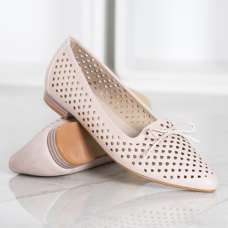 Goodin Elegante durchbrochene Ballerinas beige 1
