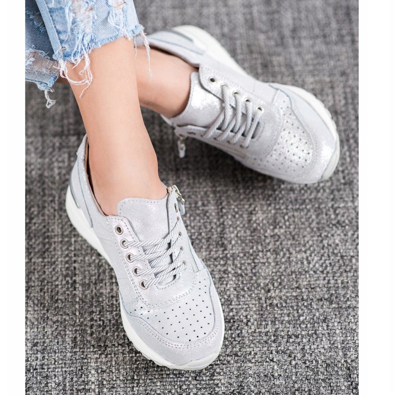 Sneakers aus Leder mit VINCEZA-Reißverschluss grau 2