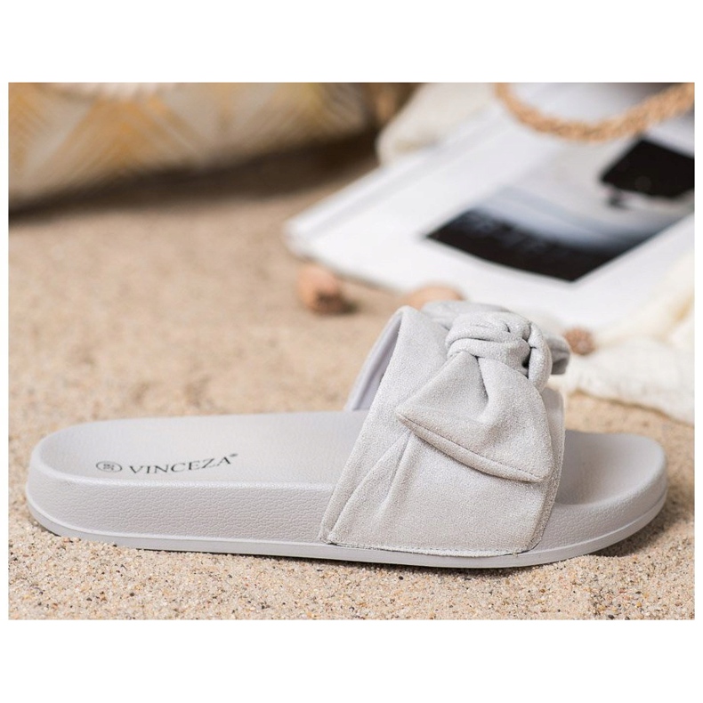 VINCEZA Hausschuhe mit Schleife grau 2
