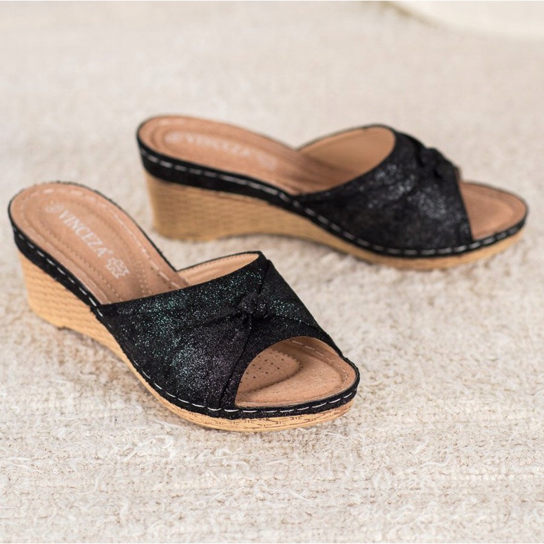 Elegante VINCEZA Glitzer Hausschuhe schwarz 2