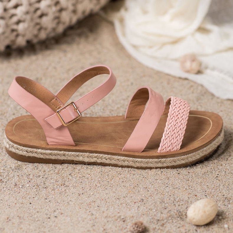 SHELOVET Geflochtene Sandalen aus Öko-Leder rosa 2