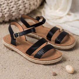 SHELOVET Geflochtene Sandalen aus Öko-Leder schwarz 2