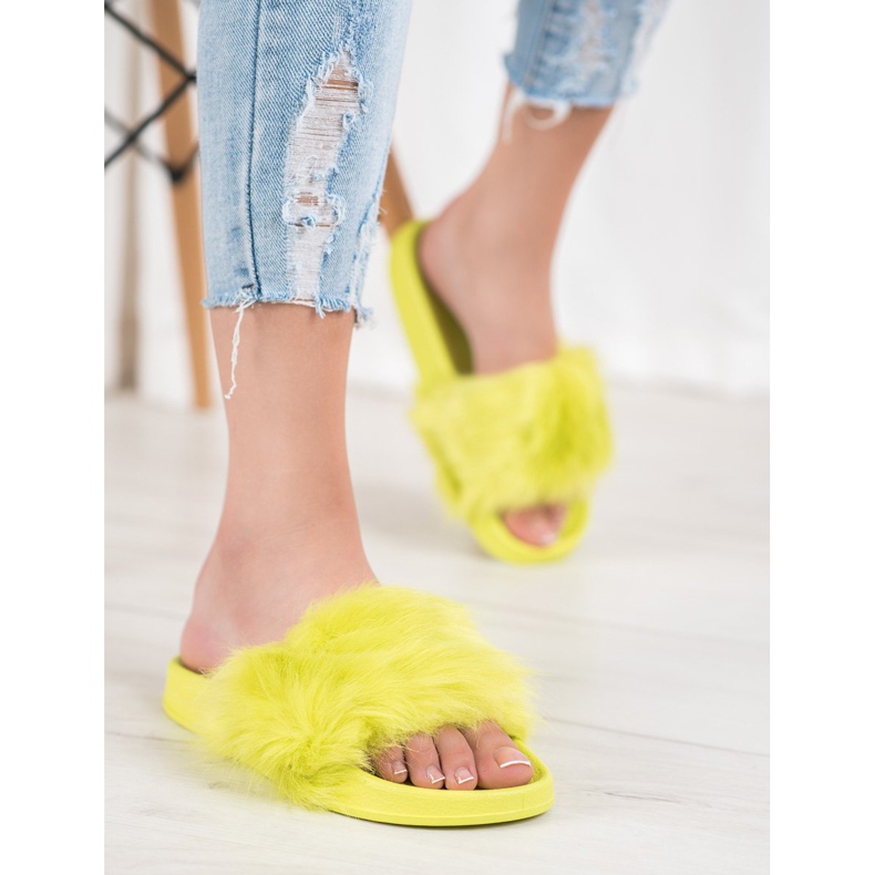 SHELOVET Gummipantoffeln mit Fell mehrfarbig grün 2