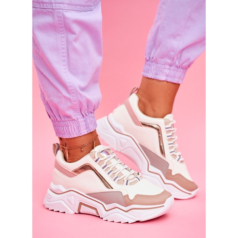 Damen Sportschuhe weiß und beige Rollen braun 1