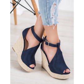 SHELOVET Durchbrochene Keilsandalen blau 2