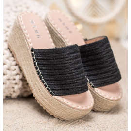 SHELOVET Geflochtene Keilsandalen schwarz 1