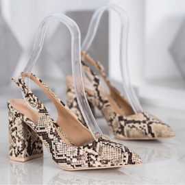 Comer Klassische Pumps mit offenem Absatz beige mehrfarbig 1