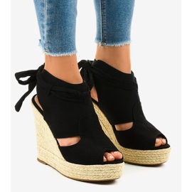 Schwarze Espadrilles-Keilsandalen 77-20 1