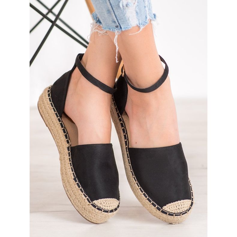 SHELOVET Espadrilles mit Schnalle schwarz 1