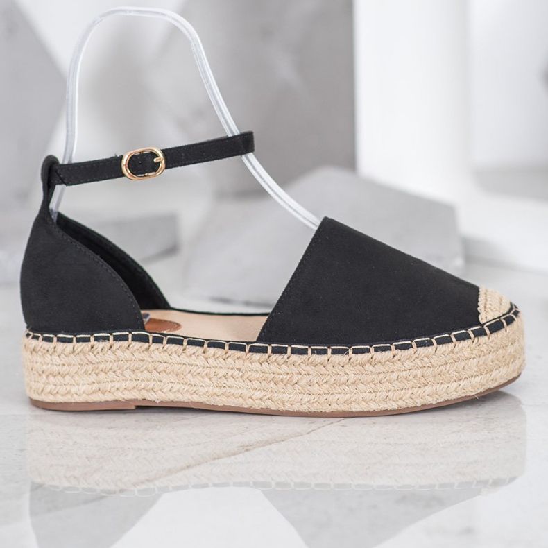SHELOVET Espadrilles mit Schnalle schwarz 2