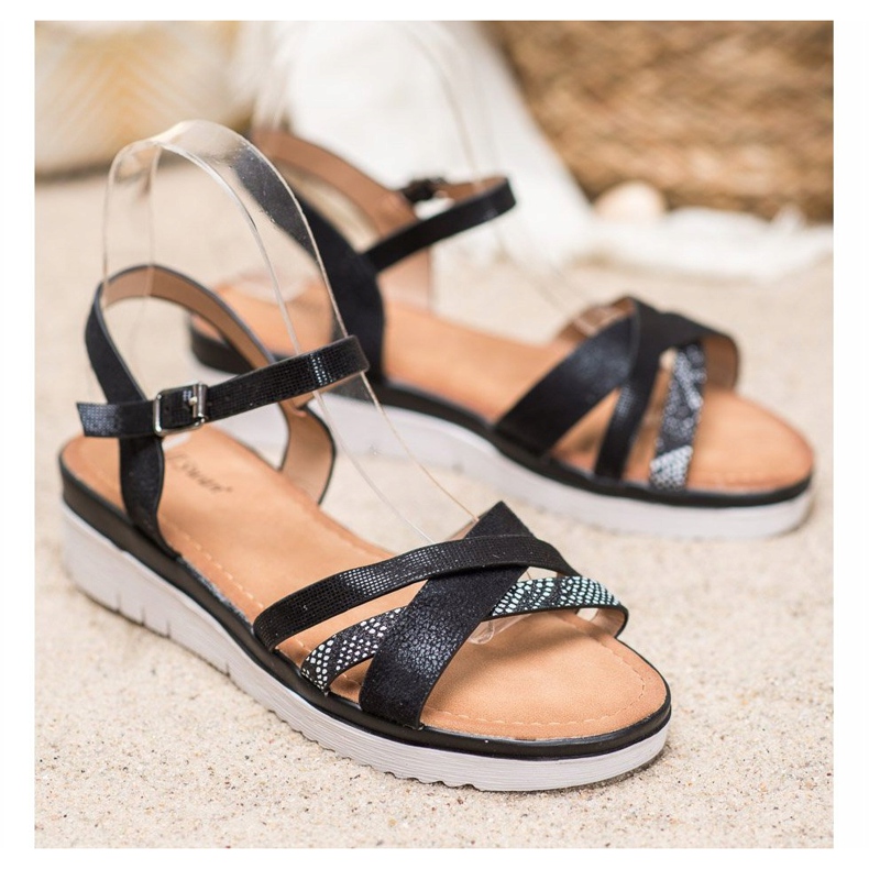 Small Swan Sandalen mit niedrigem Keil schwarz 1