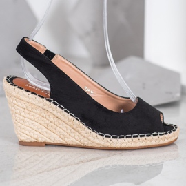 Small Swan Schwarze Sandalen auf einem hohen Keil 2