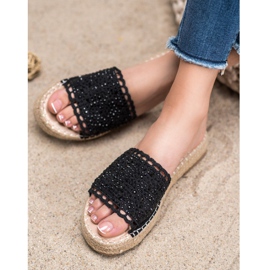 Small Swan Hausschuhe mit Kristallen schwarz 2