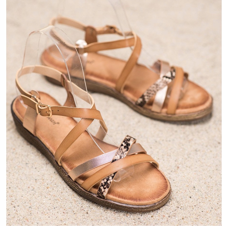 Small Swan Stilvolle braune Sandalen golden 1