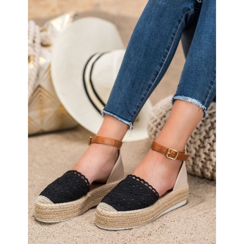 SHELOVET Modische Espadrilles mit Spitze schwarz 1