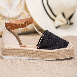 SHELOVET Modische Espadrilles mit Spitze schwarz 2